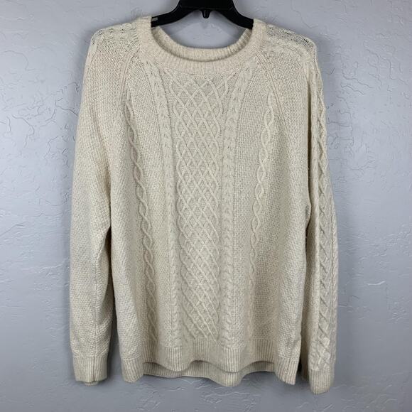 Abercrombie & Fitch Fisherman Sweater Mens 2XL Cream Cable Knit Merino Wool - Picture 1 of 6